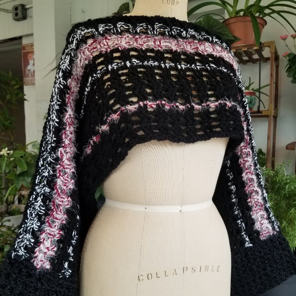 Sleeve Only Crochet Sweater Handmade MED Black White Red